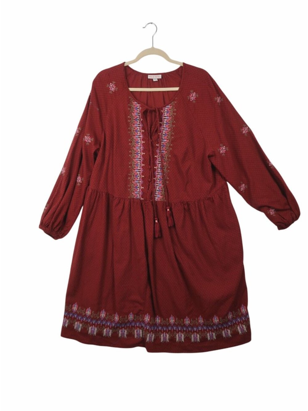 ✨3/$30 Knox Rose 2X Red Embroidered Boho Long Sleeve Dress Fall